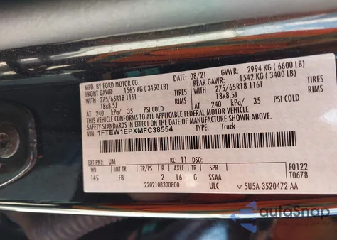 2021 Ford F-150 Xlt z USA, uszkodzony, nr VIN 1FTEW1EPXMFC38554